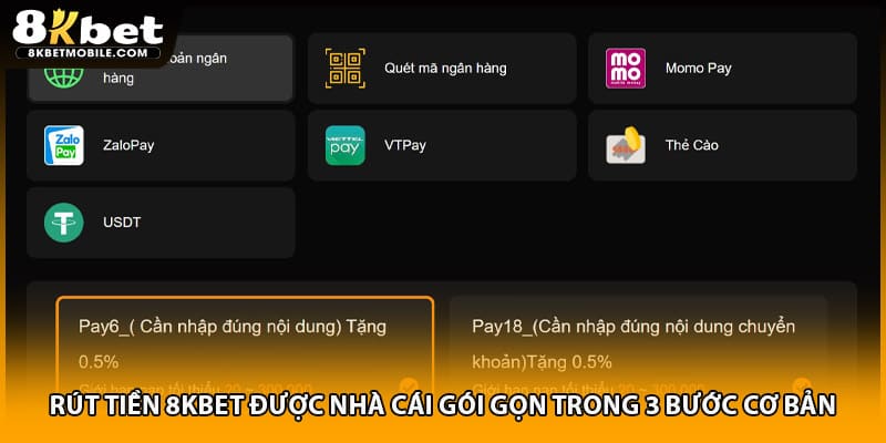 Rút tiền 8KBET được nhà cái gói gọn trong 3 bước cơ bản